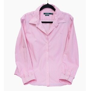 Lauren Ralph Lauren Pink White Striped Non-Iron Button Down Shirt XL Womens